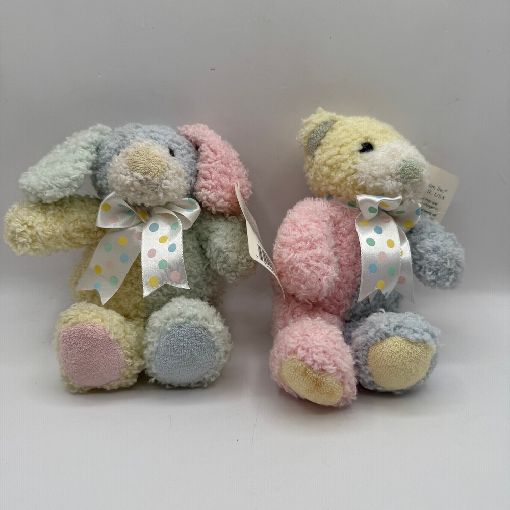 First & Main Nubby Baby Plush Set 2 Small Pastel Bear Bunny with Tags